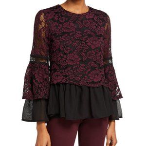 NWT Lumie Lace Bell Sleeve Peplum Blouse
